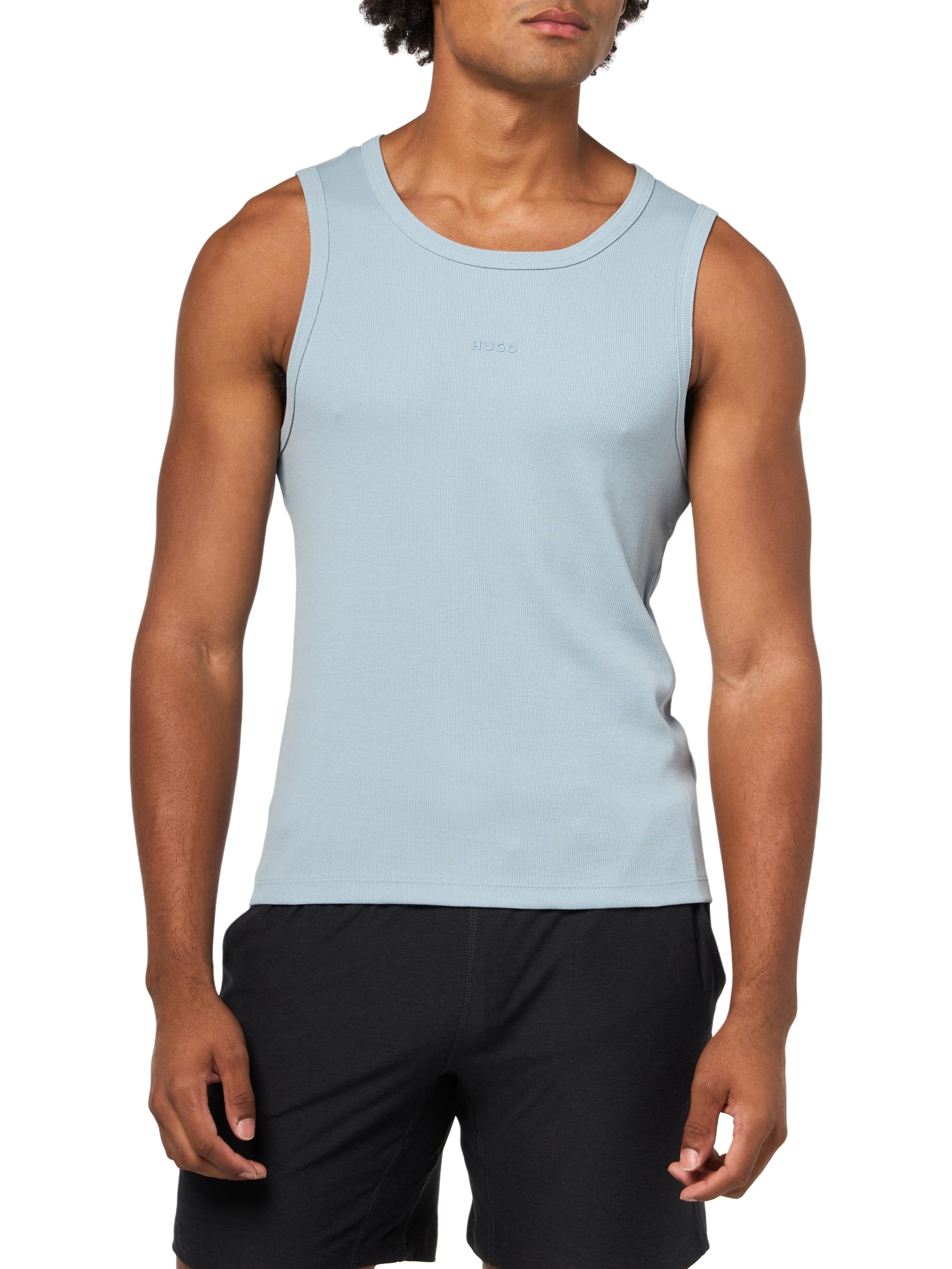 Hugo Men's Dust Blue Small Tonal Logo Muscle Tank, Xxl