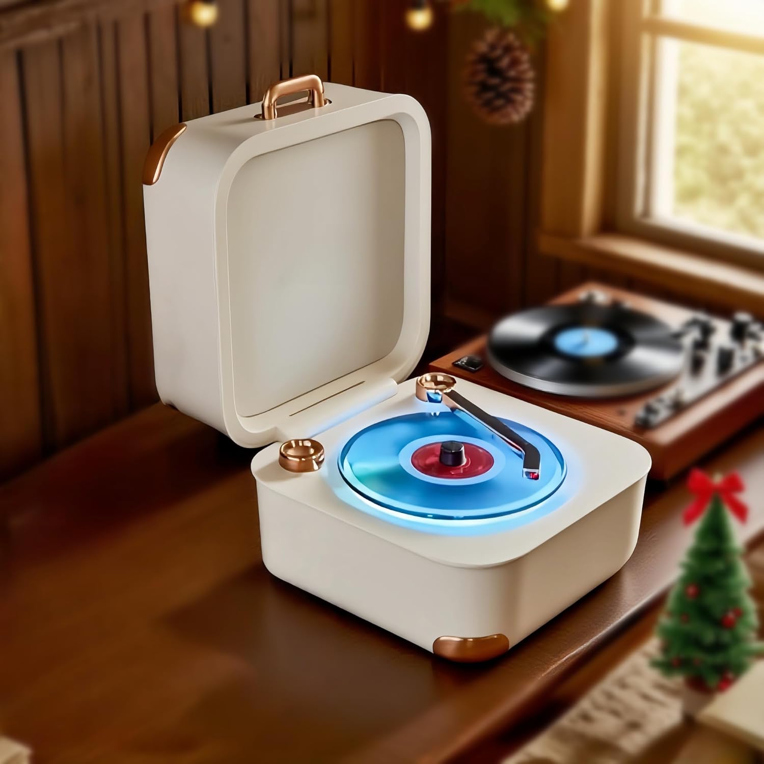 Retro Bluetooth Speaker with RGB Vinyl Light, Turnables, Small Record Player, Aesthetics Deco, Stereo Sound, Long Battery, Mini Portable Vintage Speaker for Phone, Desk, Home, Office, Outdoor & Gift Retro Bluetooth Speaker with RGB Vinyl Light, Turnables, Small Record Player, Aesthetics Deco, Stereo Sound, Long Battery, Mini Portable Vintage Speaker for Phone, Desk, Home, Office, Outdoor & Gift