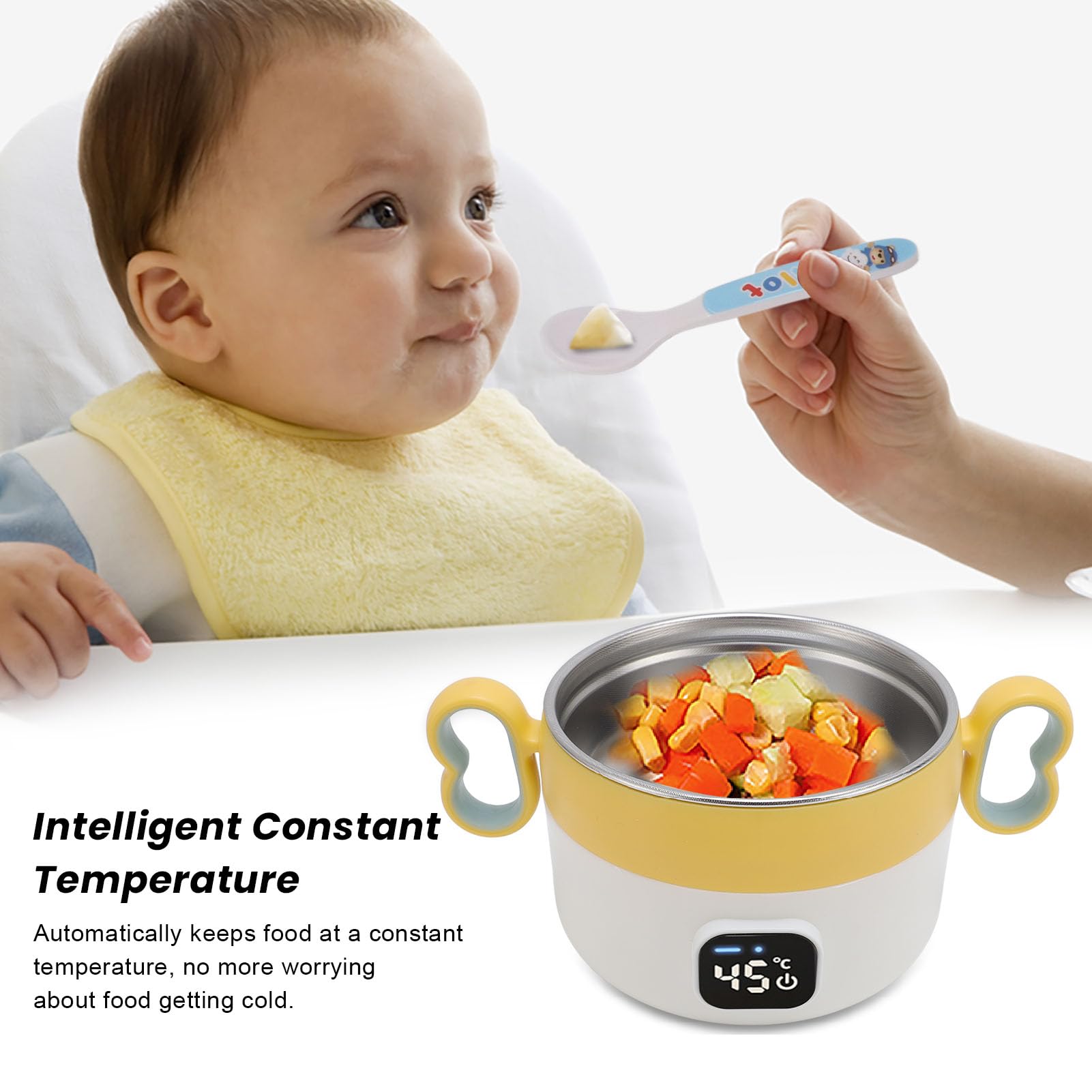 Luqeeg Contenitore Termico per Pranzo da Ufficio e Casa, 450ml, per | Termostato intelligente, ricaricabile tramite USB, acciaio inossidabile 316, batteria da 6000 mAh, ciotola scaldavivande