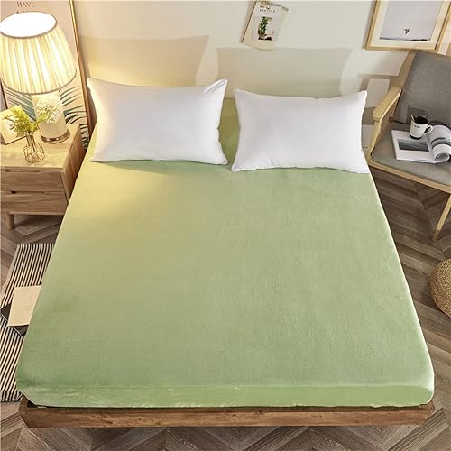 Miniatura 2 de FCLDESHOP Sábana bajera de fácil cuidado sábanas de franela antideslizantes cálidas para otoño e invierno cubrecolchón de bolsillo profundo de color