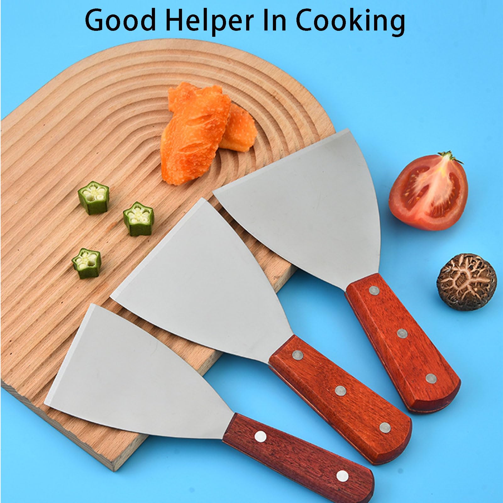 Set Spatole Acciaio Inossidabile 3 Pezzi - Per Pizza, Hamburger, Barbecue - Con Manico In Legno Antiscivolo - Foto 11