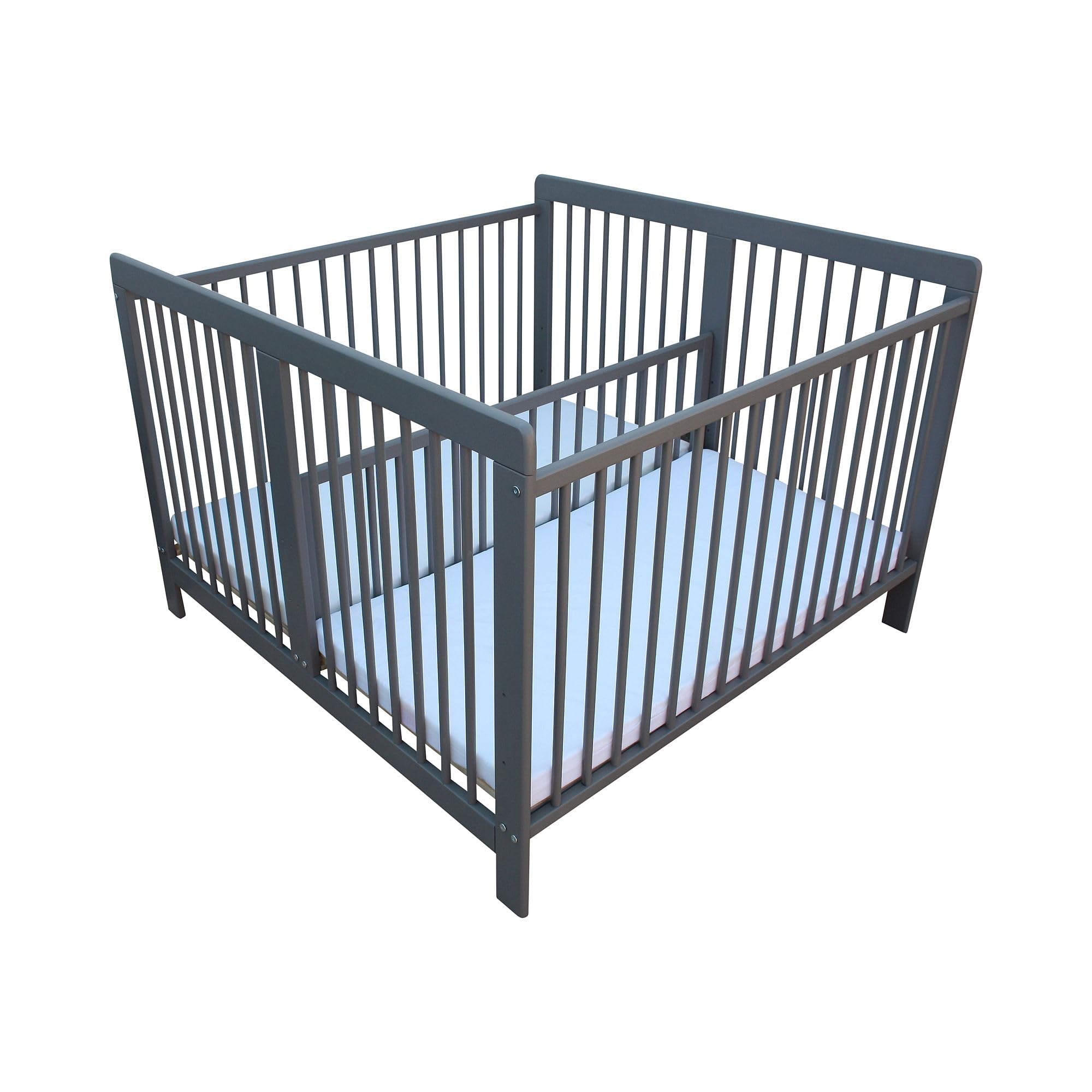 Kinderbett für Zwillinge Zwillingsbett Doppelbett 2in1 massiv grau mit 2 Matratzen 120x120cm und Trenngitter