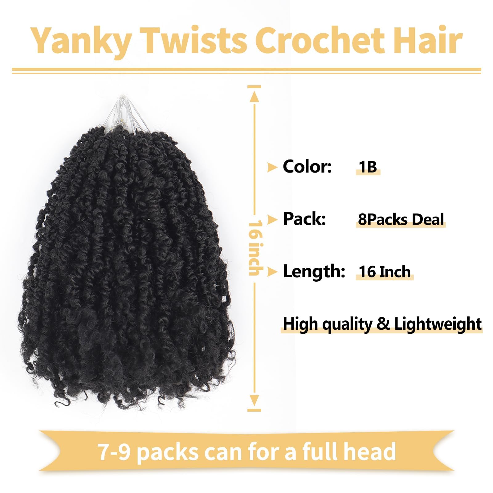 Ainimiu Yanky Twist Crochet Hair, 16Inch 8 Packs (20 Strands/Pcs) Pre-twisted Fluffy Spring Mini Twist - Image 2
