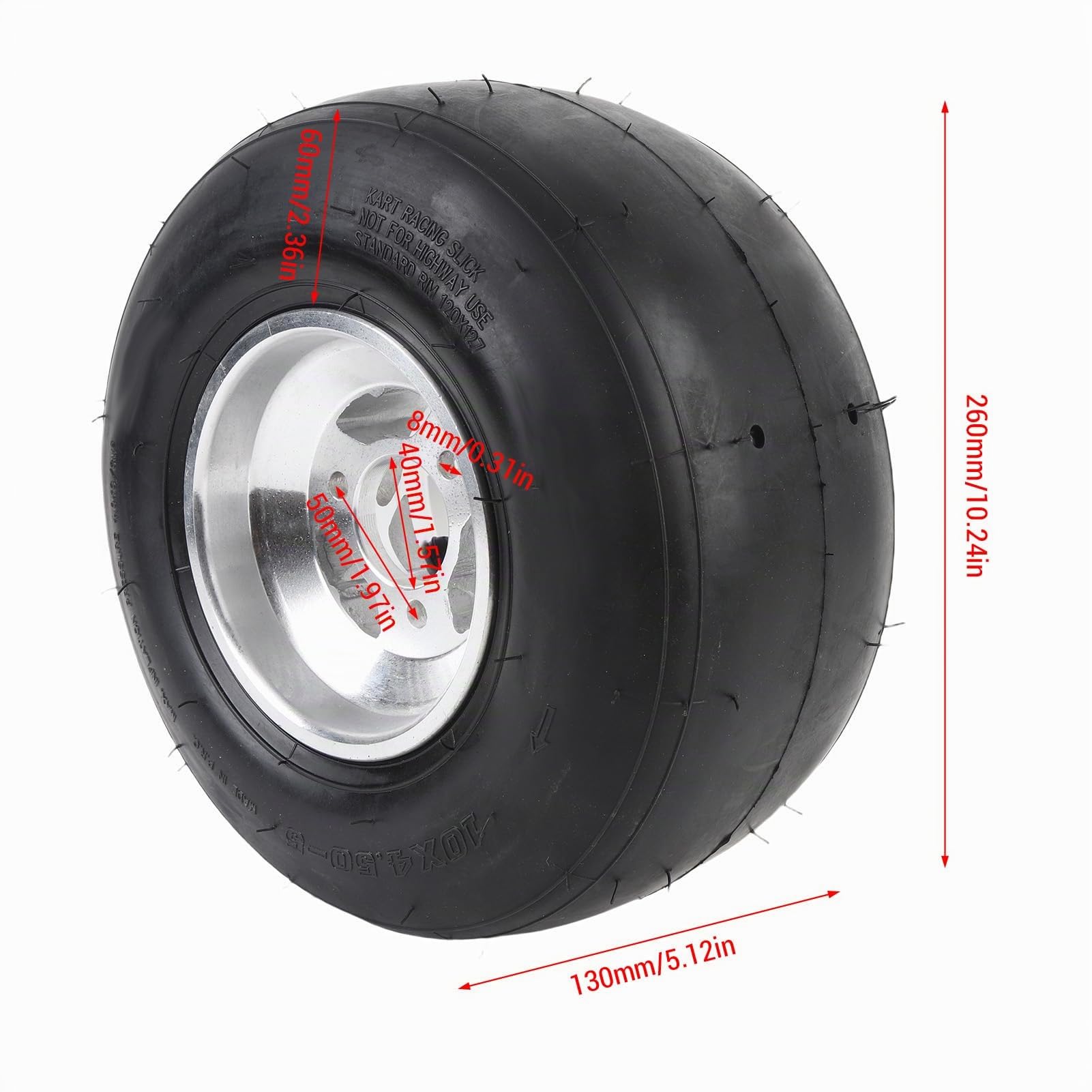 10 X 4.50-5 Llanta de Ruedas Delanteras, Carro de de ATV UTV Go Kart Road Tire con Borde bajo Deslizamiento bajo Control 4PR sin Tubra sin Tubra