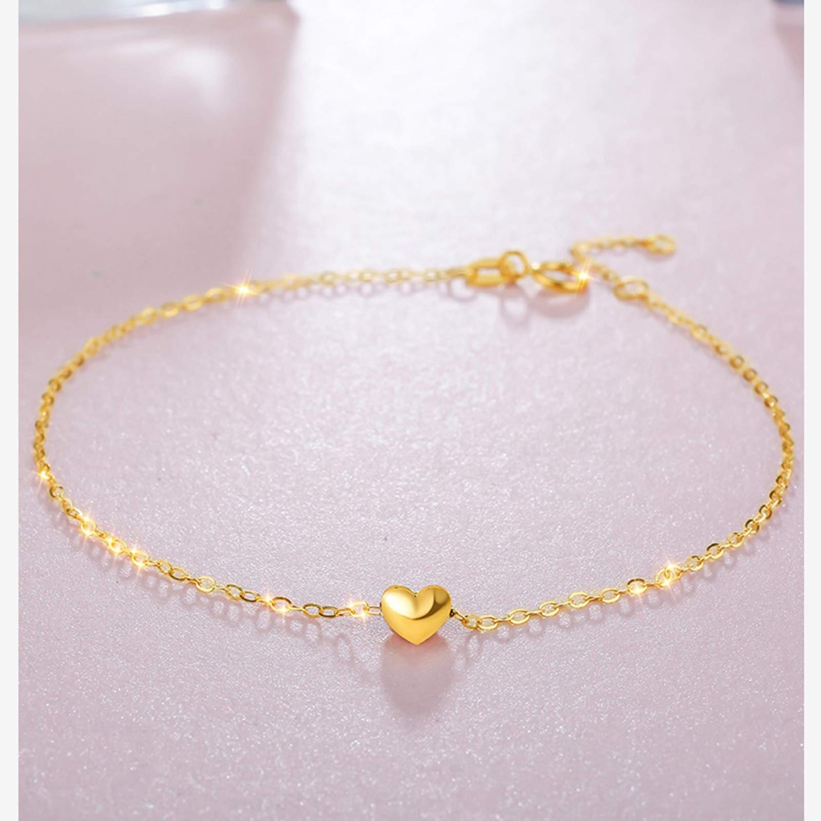 Pulsera de Oro Amarillo con Zafiro para Mujer, Cadena con Dijes de Corazón Pulsera de Mujer 16+2CM
