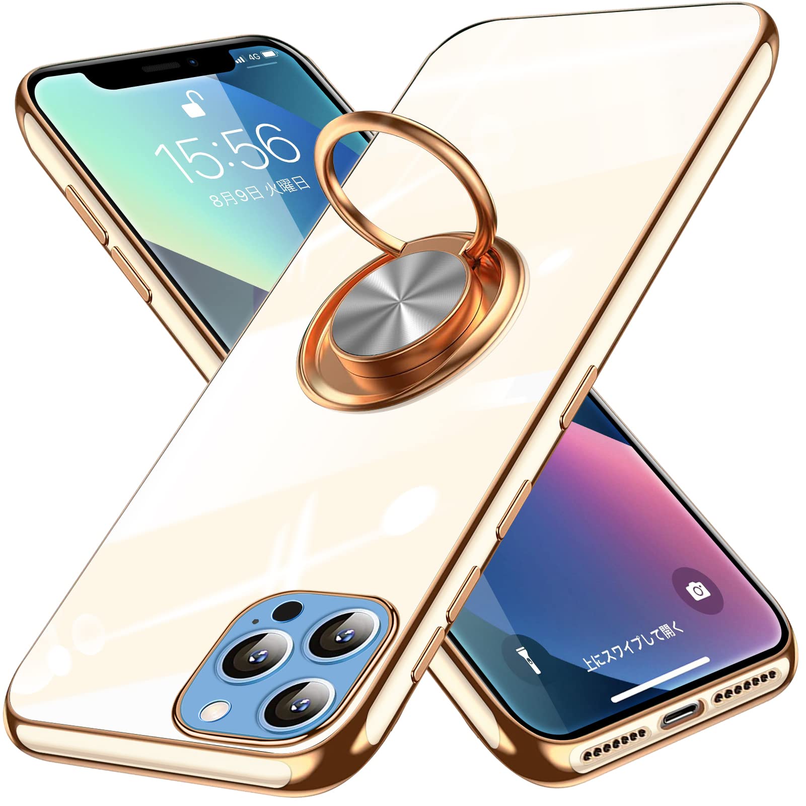 iPhone 14 Pro 用ケース リング付き メッキ加工 クリア TPU 耐衝撃 驚くほどの手触り 車載ホルダー対応 軽量 薄型 レンズ保護 マット感 人気 落下防止 アイフォン 14 プロ 用 スマホケース 白 MD-6DDD-14-03
