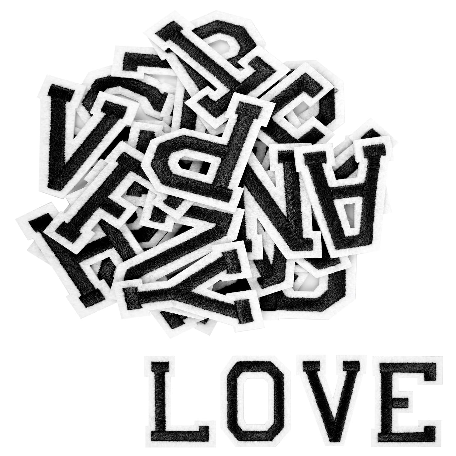 52Pcs Iron on Letters, A to Z Iron on Patches Ironed Adhesive Iron on Letters for Clothes Alphabet Repair Patches Jackets Shirts Hats Bags Jeans DIY Projects (Black) â image 1