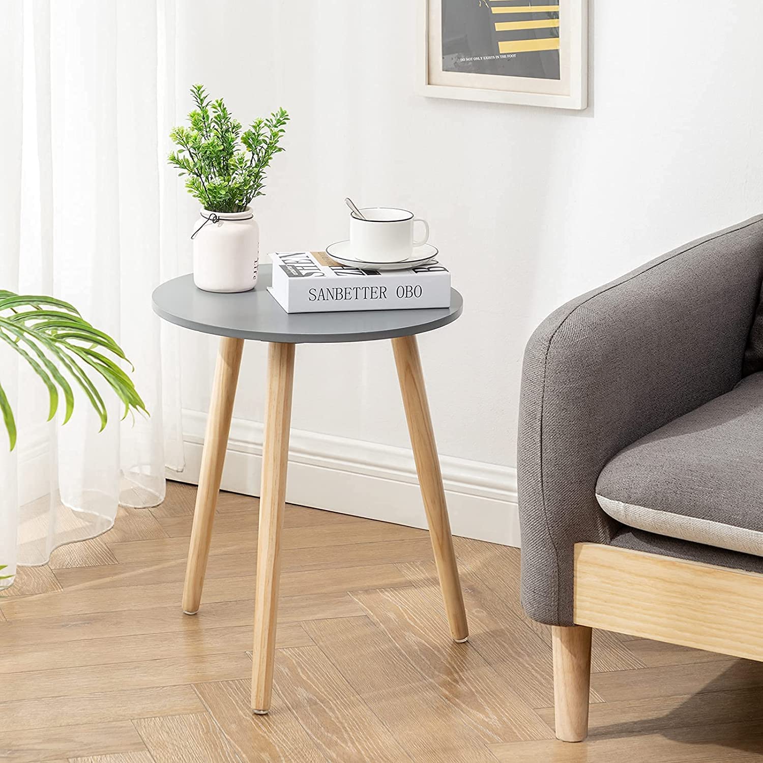 Brown Art SHOPPEE Indoor Plant Stand, Mid Century Wood Plant Stand Modern Plant Table, 12 in Tall Plant Holder for Flower Pots, Small Round Side Table, End Table (Grey) (B0BSTYR7KY) Amazon Price History, Amazon Price Tracker