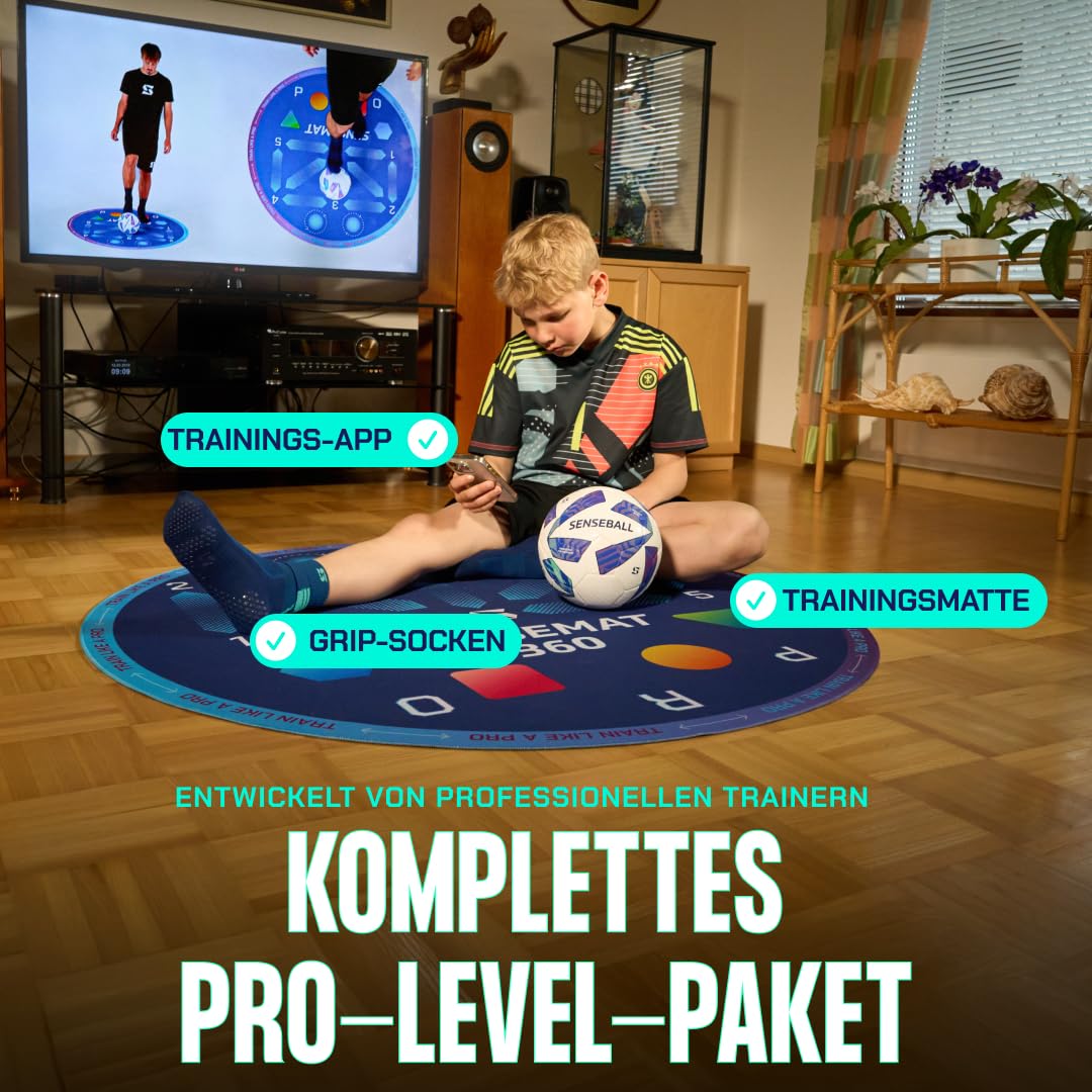 SenseMat 360 Fußball Trainingsmatte - 360° Reaktionstraining für Kinder & Erwachsene - Rutschfest - Mit App-Zugang & 50+ Übungen - Fußarbeit, Koordination & Kontrolle verbessern