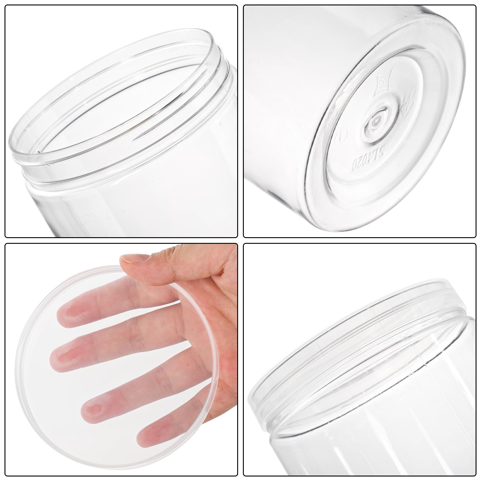 Paquete de 8 tarros de plástico transparente con tapa, tarros redondos de almacenamiento de dulces de 46 onzas, frascos grandes vacíos, cilindros altos de PET, recipiente de despensa de boca 5