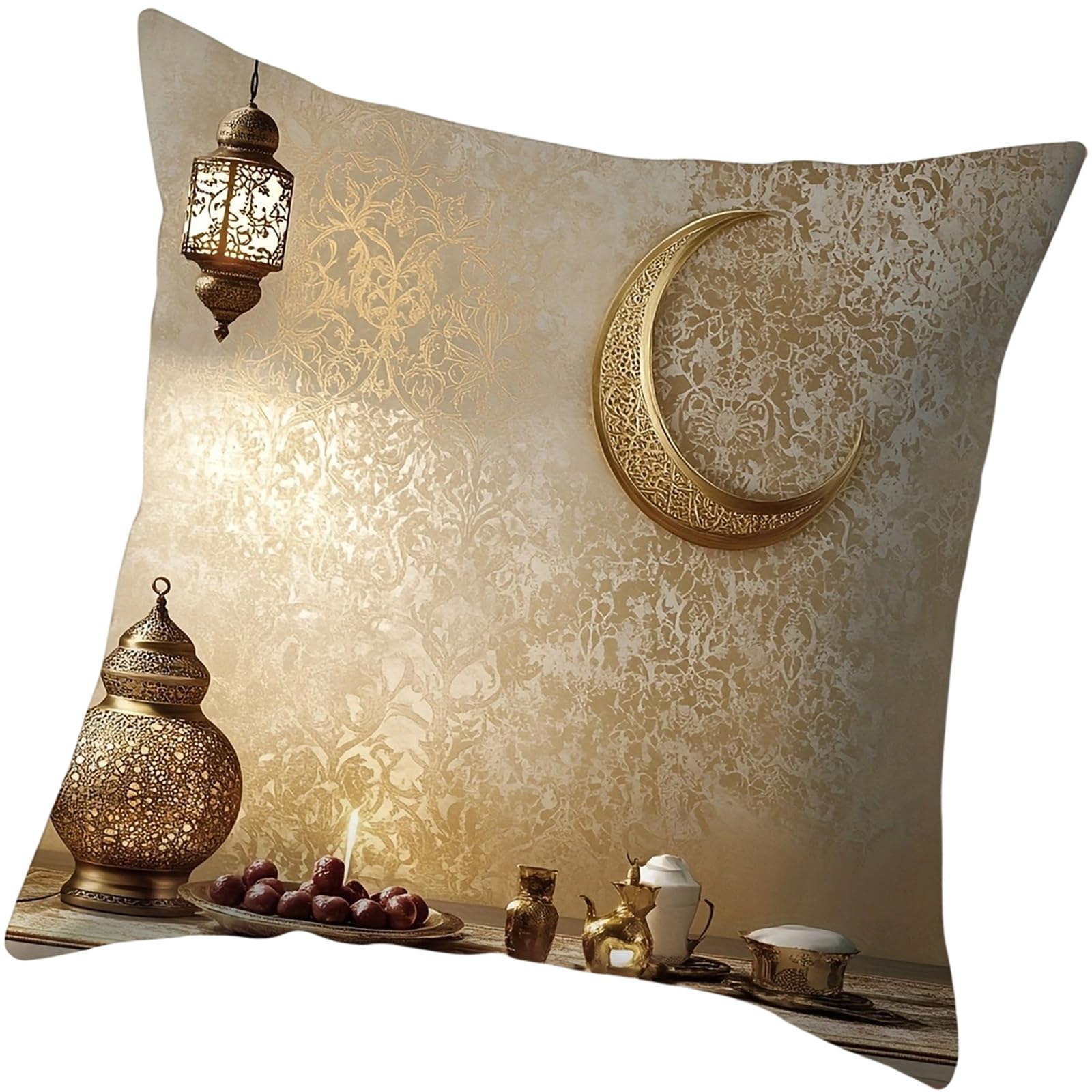 Buxuaaaa Short Plush Cushion Cover Gold Moons Ethnic Festival Print 45x45cm Standard Size for Home Decoration Sofa Pillow Cover