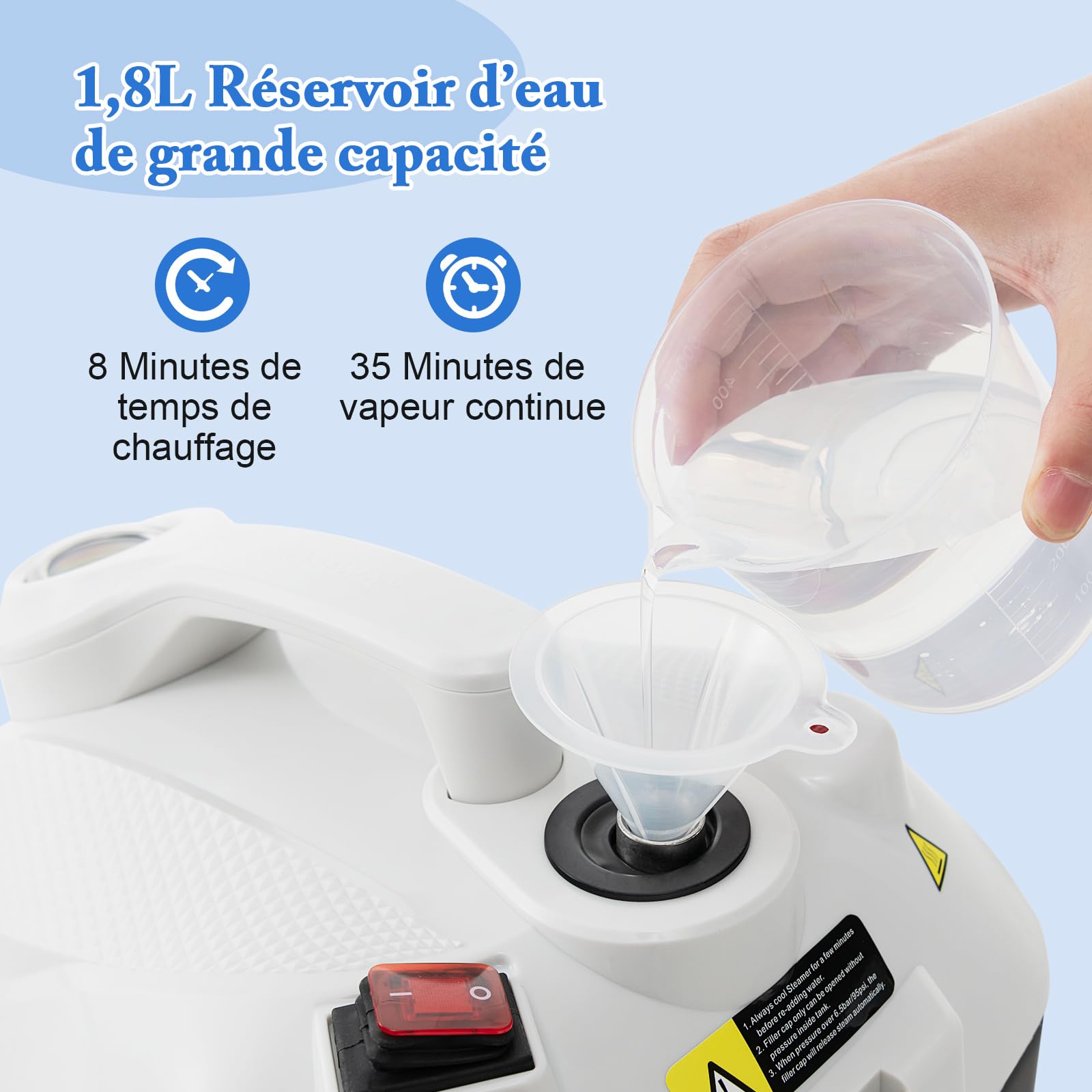 COSTWAY Nettoyeur Vapeur Portable de 2000W Roulante, Machine à Nettoyer à Vapeur Pression Haute de 5 Bars avec Accessoires & Réservoir de 1,8 L, pour Sol Fenêtre Verre Tapis (Blanc)