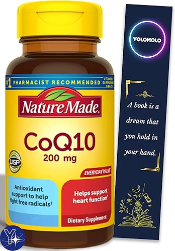 Cápsulas blandas CoQ10 de 200 mg, suplemento dietético hecho por la naturaleza para apoyo a la salud cardíaca, 30 unidades y marcapáginas de regalo