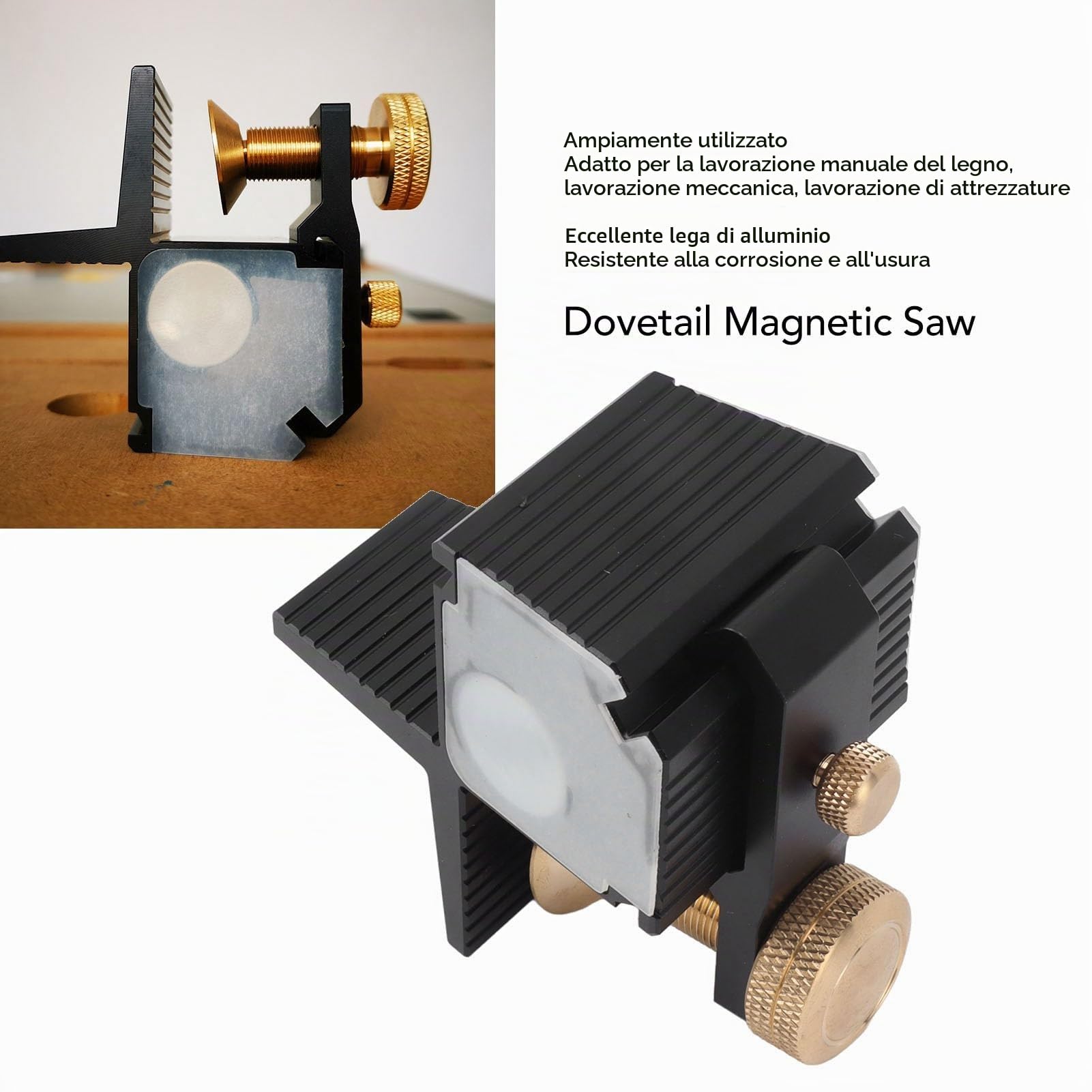 Guida Seghe Coda di Rondine Magnetica, Morsetto Legno Preciso con Rapporto 1:7 in Lega Alluminio per Mobili e Giunzioni, Precisione Elevata per Lavorazione Artigianale