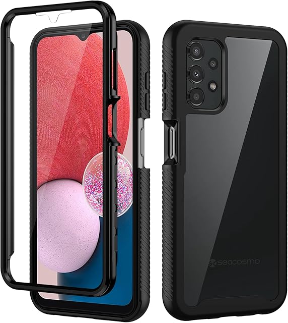seacosmo Samsung A13 4G Case, Galaxy A13 Case [with Screen Protector] Full Body Shockproof Protection Armour Cover Slim Fit Bumper Protective Phone Case for Samsung Galaxy A13- Black/Clear