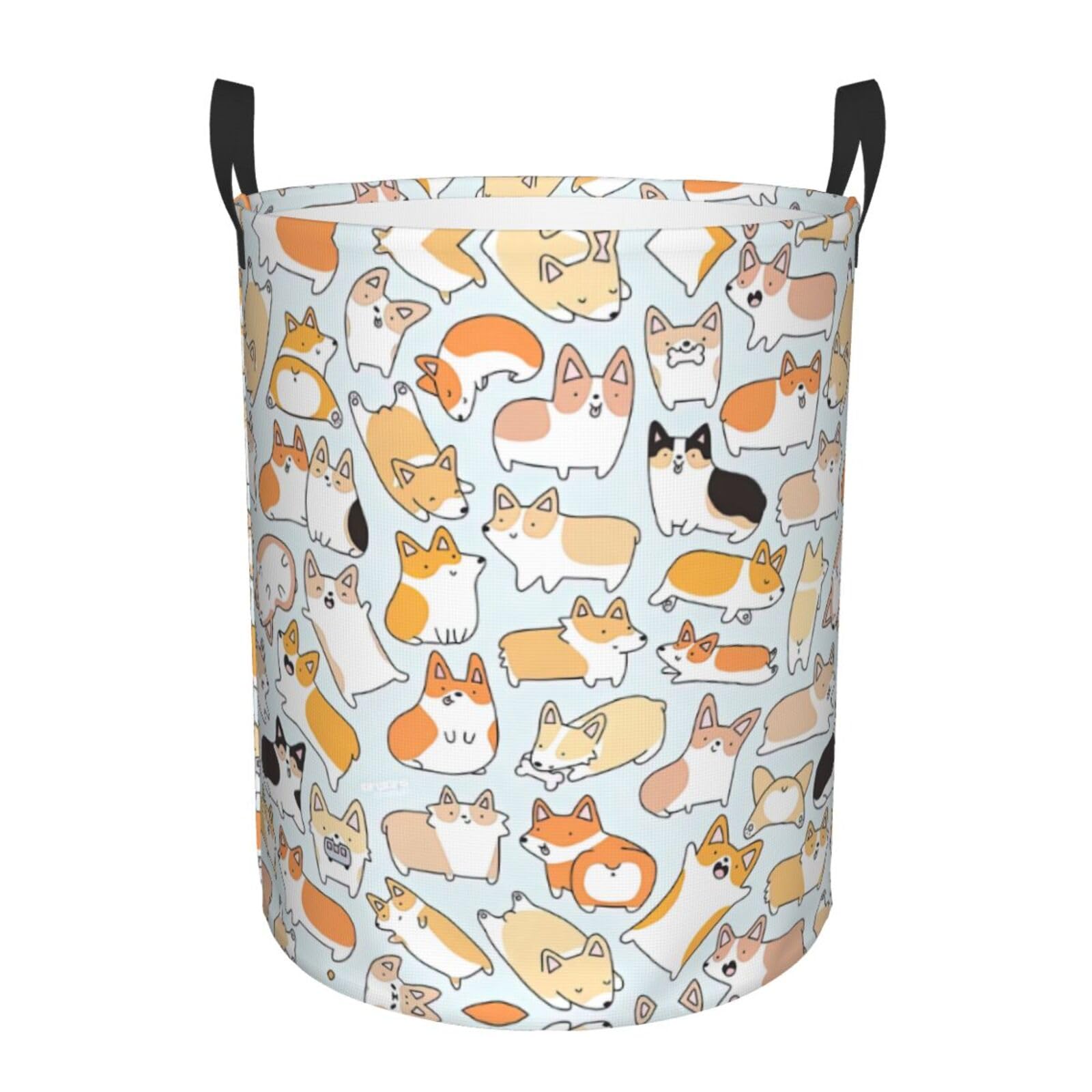 S Collapsible Round Dog Print Laundry Hamper