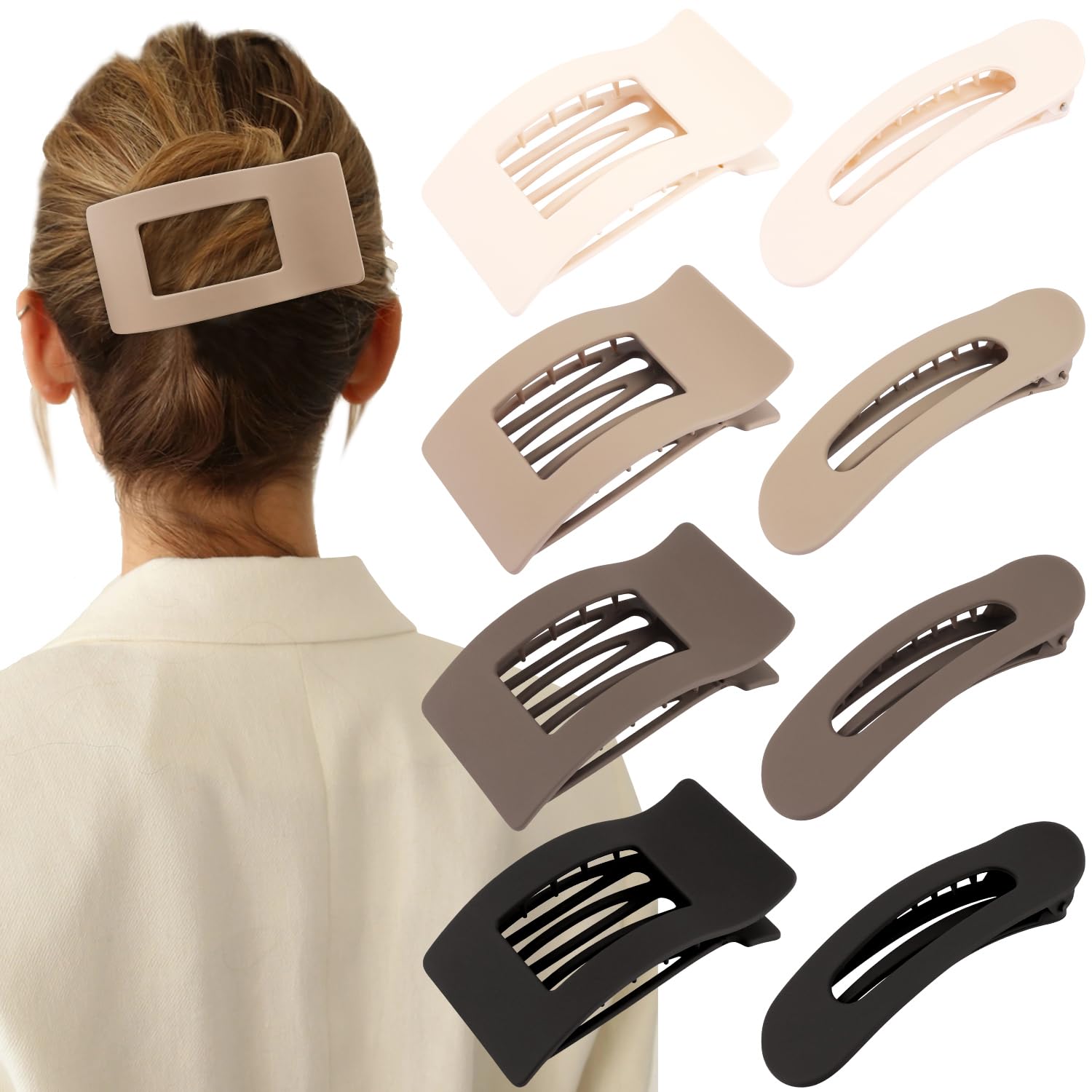Velscrun Flat Hair Clips for Women Girls, 2 Styles 8 Pcs Lay Flat Claw Clips for Think Thick Hair, Strong Hold French Duck Billed Large Side Hair Jaw Clip, Fashion Trendy Hair Accessories Leopard