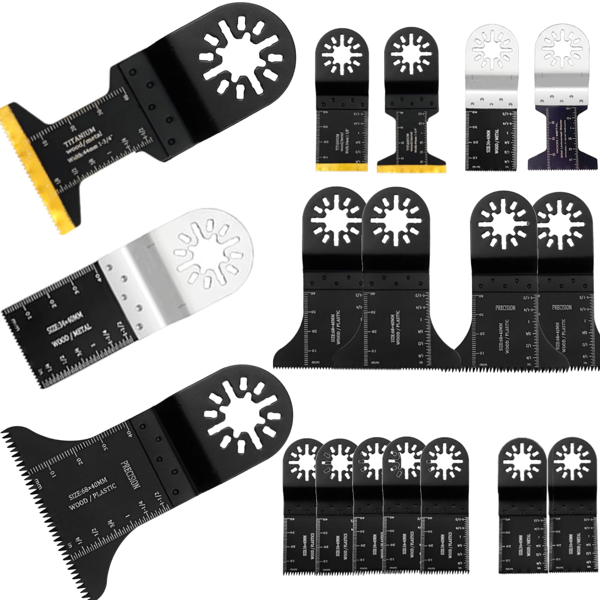 Titanium Oscillating Saw Blades, Oscillating Tool Blades Kits for Metal, Wood and Plastic Compatible with Star-Lock Tools (15 PCS)