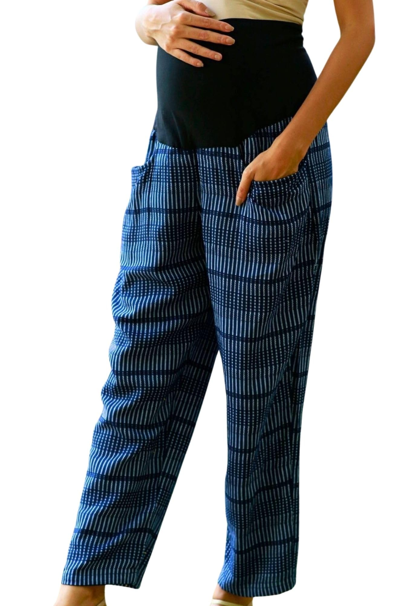 Classy Midnight Blue Striped Over The Bump Women Maternity Pants-image-28