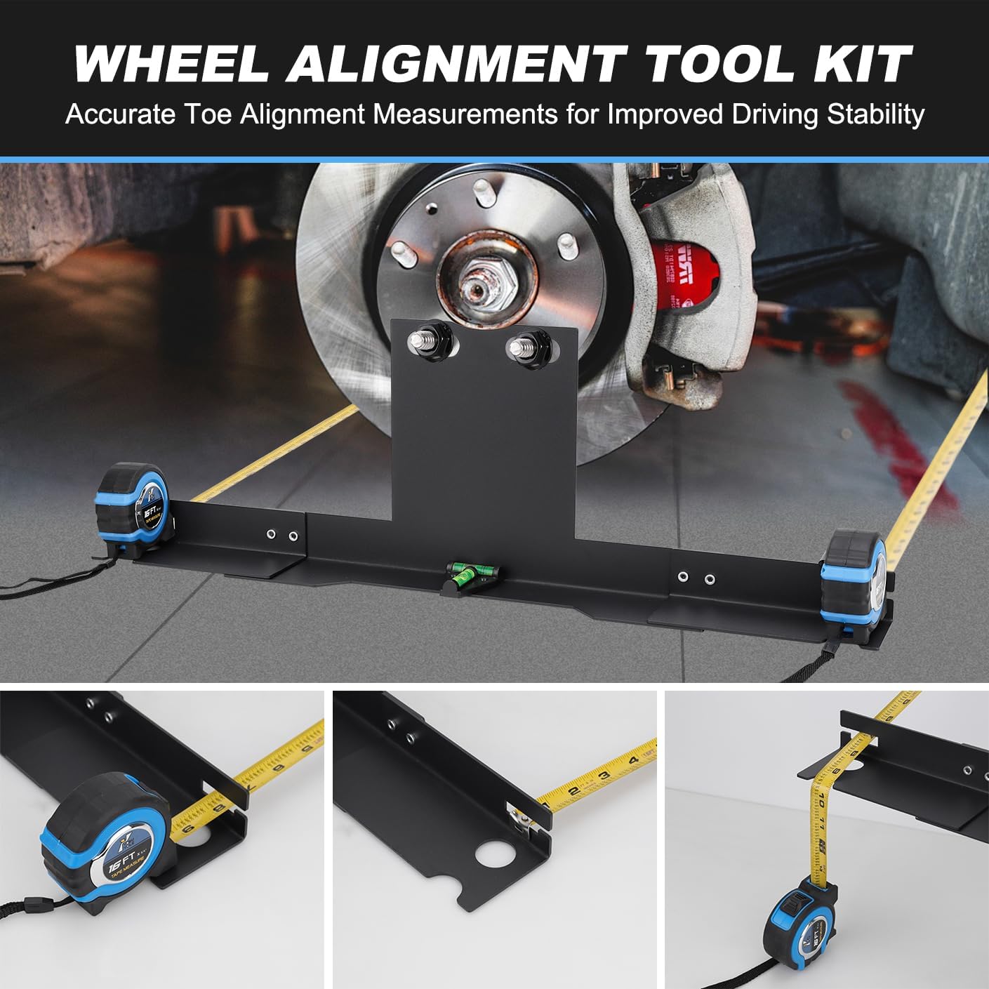 Wheel Alignment Tool Plates: Heavy Duty Toe Alignment Plates, No Caliper Removal Needed, Automotive Alignment Tools with Imperial Tape Measures, Compatible with Most Cars, Trucks, and SUVs