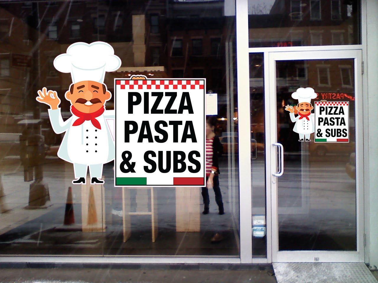 Pizza Pasta & Subs Concession Restaurant Die-Cut Window Static Cling 36 inches Outside Glass