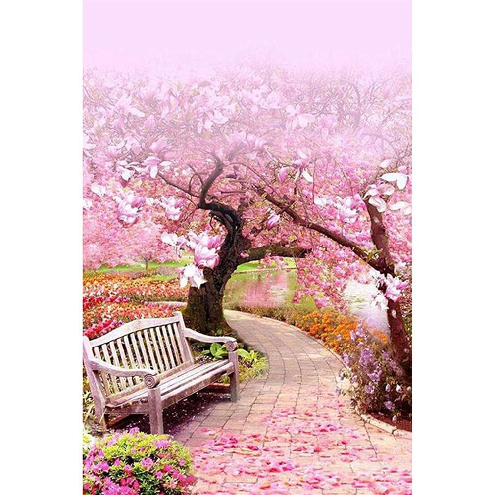 Diamant Peinture Kit Complet 5D Diamond Painting DIY Grande Taille Plein Foret Rond Cerisier Rose Full Drill Point De Croix Broderie Résine Strass Salon Art Chambre Décor Murale H1107-80x220cm