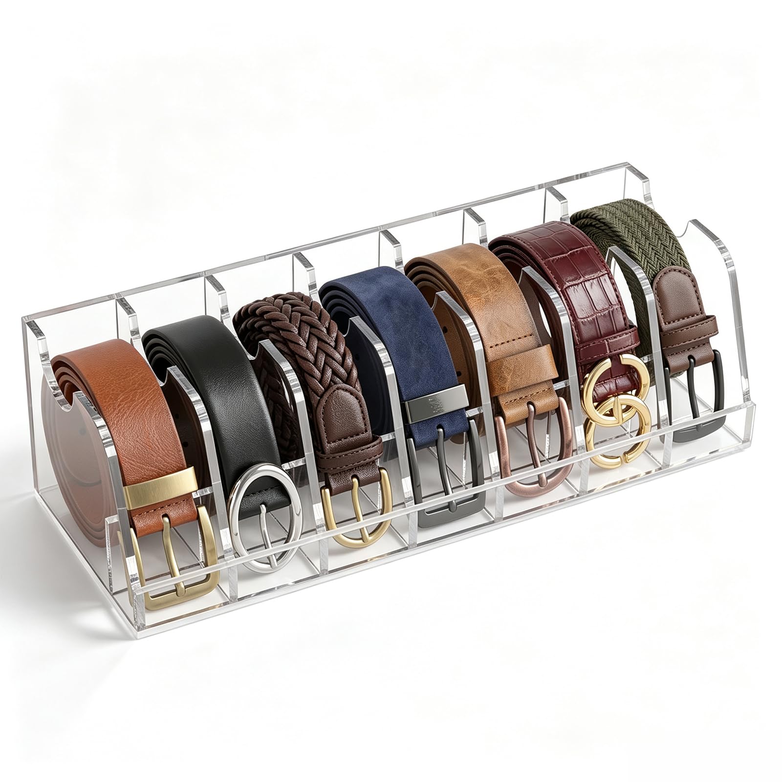 FEMELI Acrylic Shelf Belt Organizer Display Holder 7 Slots