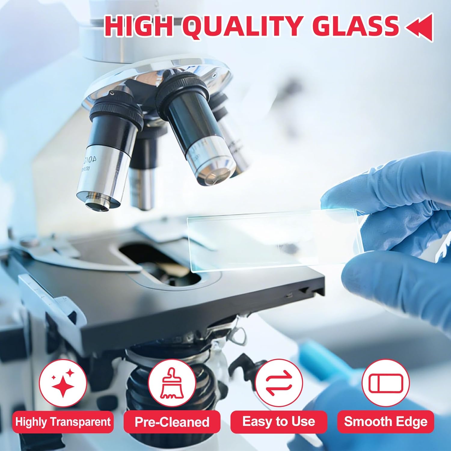 72 Pcs Microscope Slides, 1" x 3" Glass Slides, Blank Glass Microscope Slides, Pre-Cleaned Glass Slides for Classroom & Lab Use (Frosted, 72Pcs)