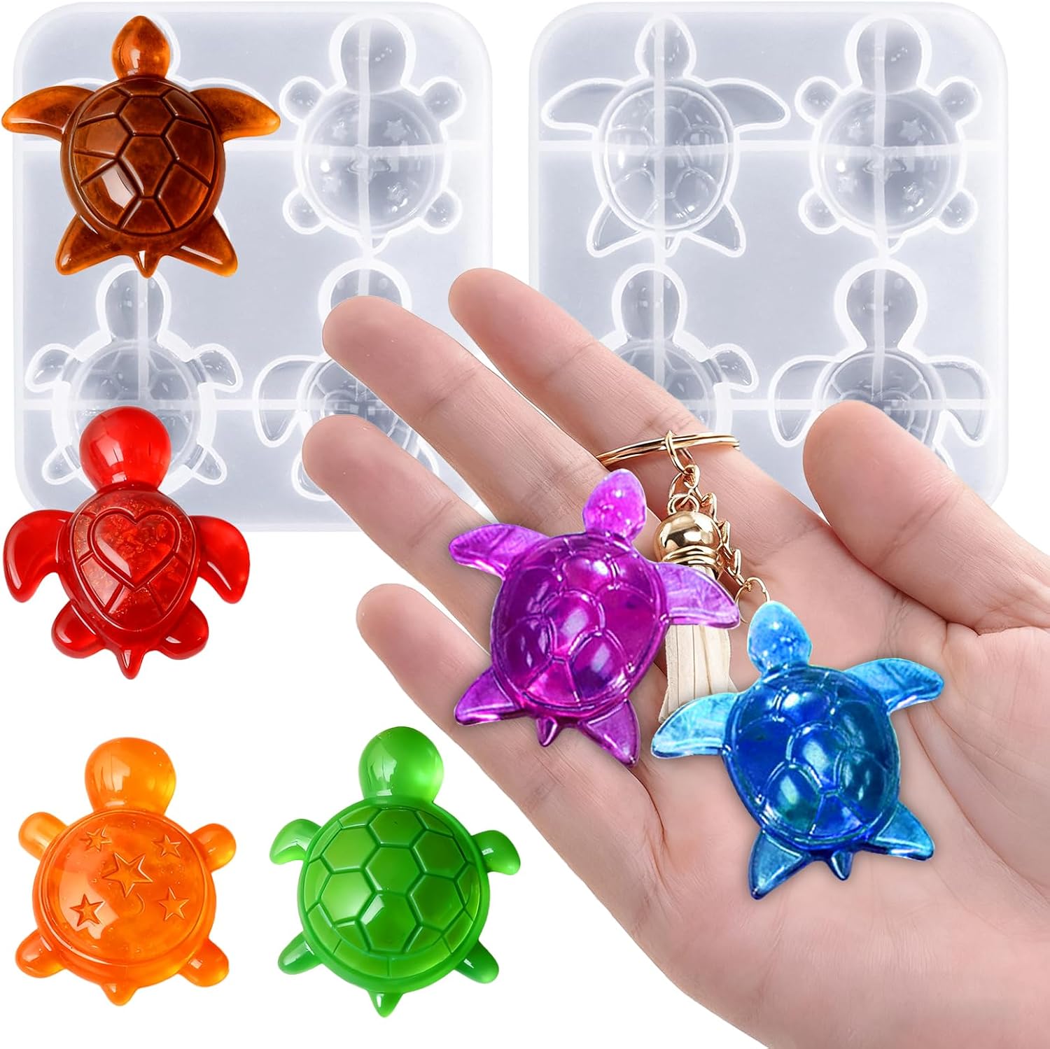 Wehous 2PCS Mini Turtle Resin Molds, Cute Sea Animals Keychain Pendant Silicone Mold, Unique Turtle Epoxy Resin Casting Molds for DIY Jewelry Pendant Earrings Necklace Wall Hanging Art Crafts Decor