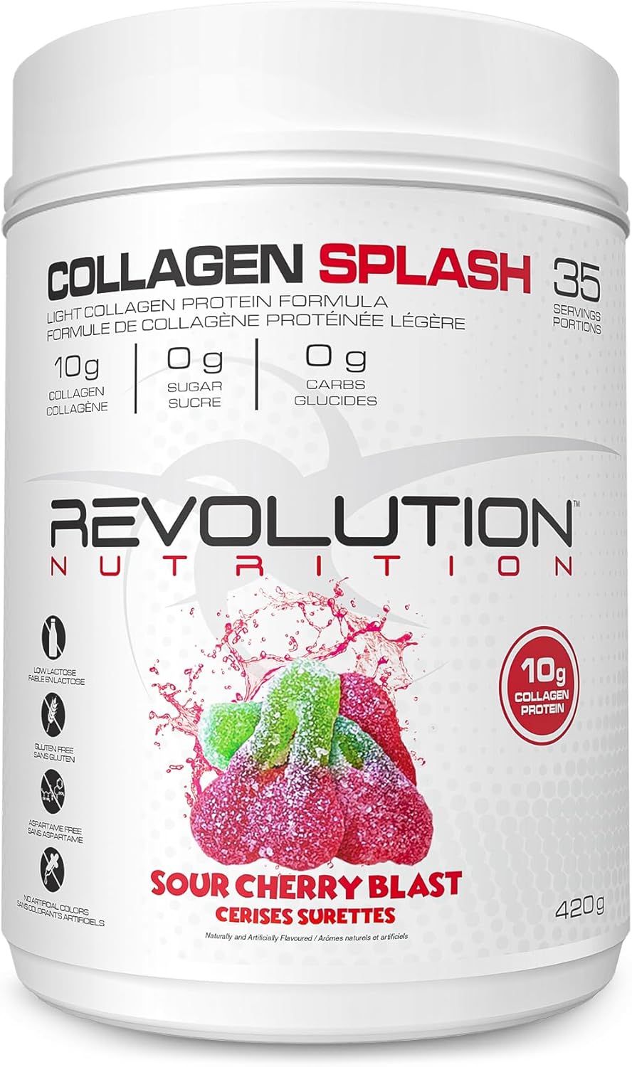 Revolution Nutrition, Collagen Splash, Marine Collagen Peptides Protein, Hair & Skin Health, Zero Sugar, For Men & Women, 11 Grams of Pure Hydrolyzed Marine Collagen Per Scoop, 420g, 35 Servings (Sour Cherry, 0.92 Pound) Revolution Nutrition, Collagen Splash, Marine Collagen Peptides Protein, Hair & Skin Health, Zero Sugar, For Men & Women, 11 Grams of Pure Hydrolyzed Marine Collagen Per Scoop, 420g, 35 Servings (Sour Cherry, 0.92 Pound)