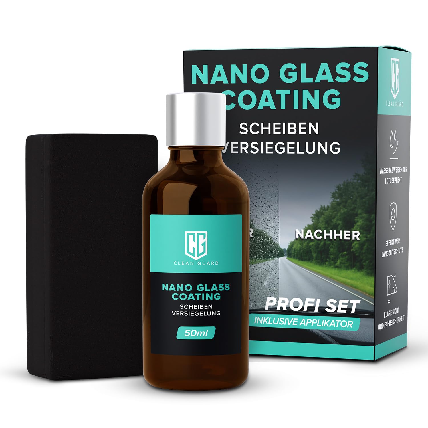 Nano Glass Coating | Scheibenversiegelung Auto mit Lotuseffekt – Klare Sicht bei Regen & Schnee Nano Glasversiegelung – Regenabweiser, Schmutzabweiser mit Abperleffekt - Lotuseffekt Dusche & Fenster
