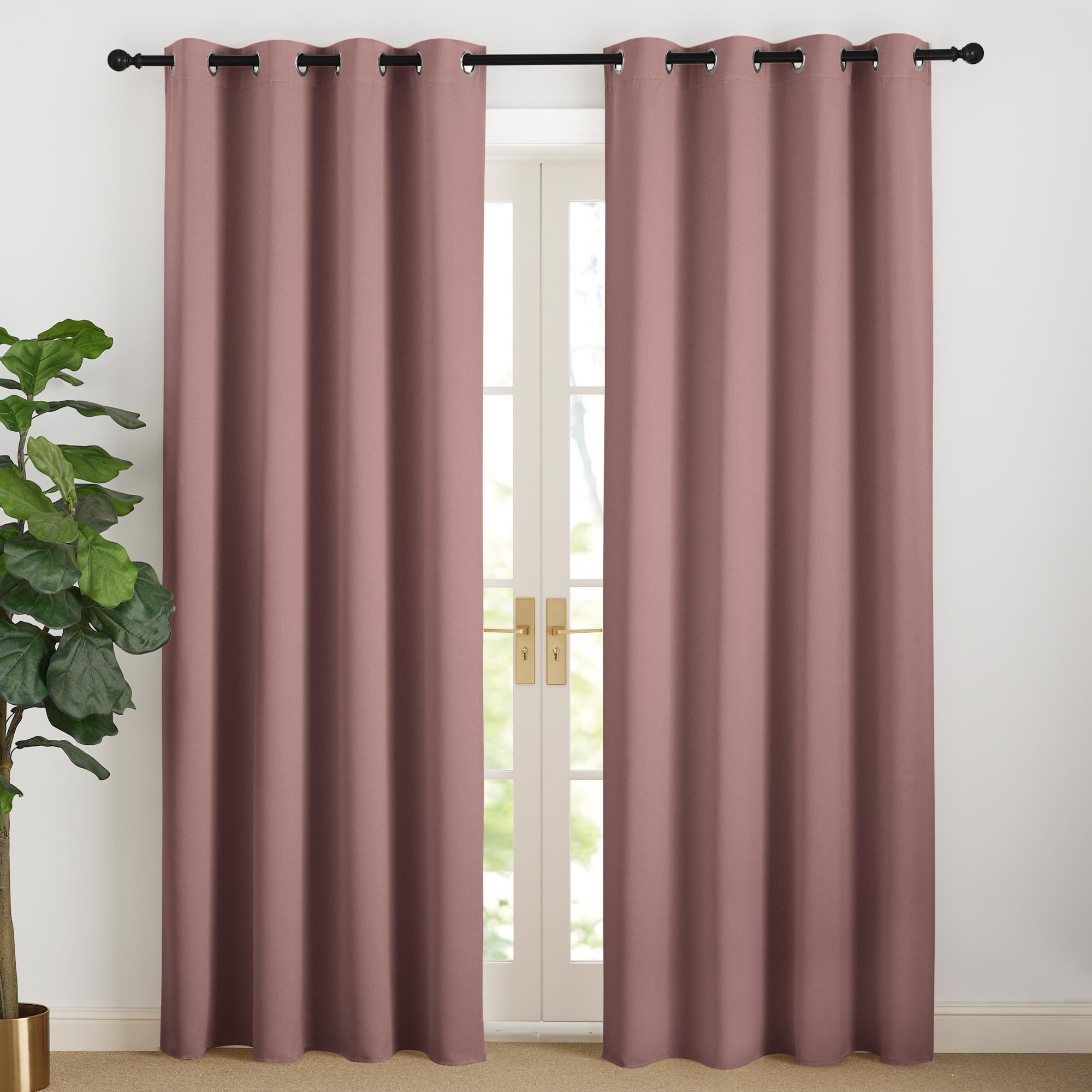 NICETOWN Altrosa Gardinen 220 cm Lang Vorhänge Verdunkelung Ösenschal 2er Set H220 x B140 cm, Thermovorhang gegen Kälte Übergardinen Wohnzimmer Vorhang Modern Wärmeschutzvorhang