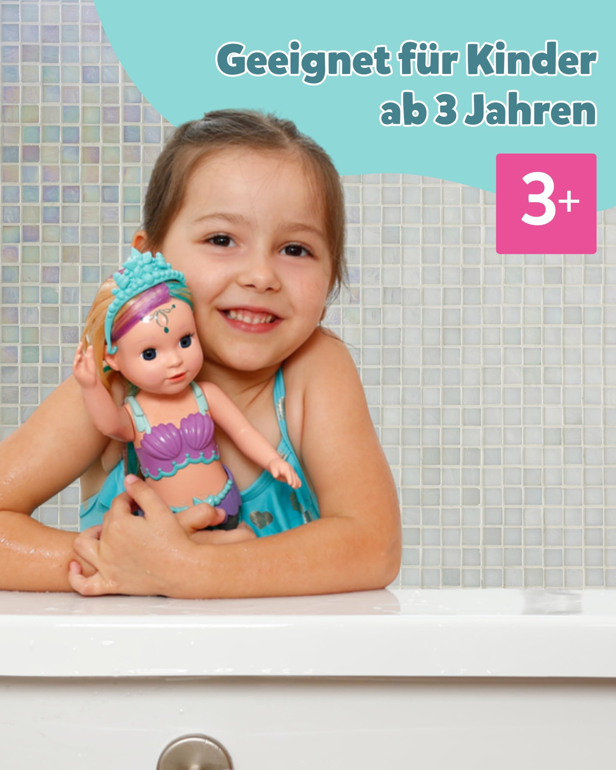 BABY Born Meerjungfrau - 43 cm große Puppe - Hochwertiges Haar mit bunten Strähnen - Leuchtende Schwanzflosse - Funktioniert mit Batterien - Geeignet für Kinder ab 3 Jahren