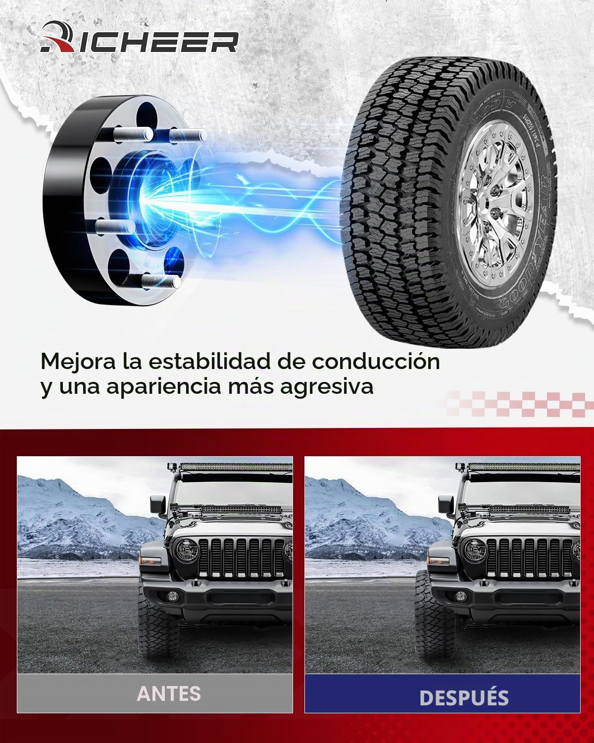 Richeer Espaciadores de rueda centrales de 5 x 5 para Wrangler JL/JLU 2018-2022, Grand Cherokee WK2 2011-2022, Gladiator JT 2019-2022, Durango, espaciador de rueda forjado de 5 x 127 mm con pernos de