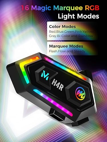 Miniatura 2 de Moman Auriculares para casco de motocicleta, H4R con luz RGB, altavoz para casco de motocicleta, auriculares inalámbricos 5.3 de un solo uso con voz