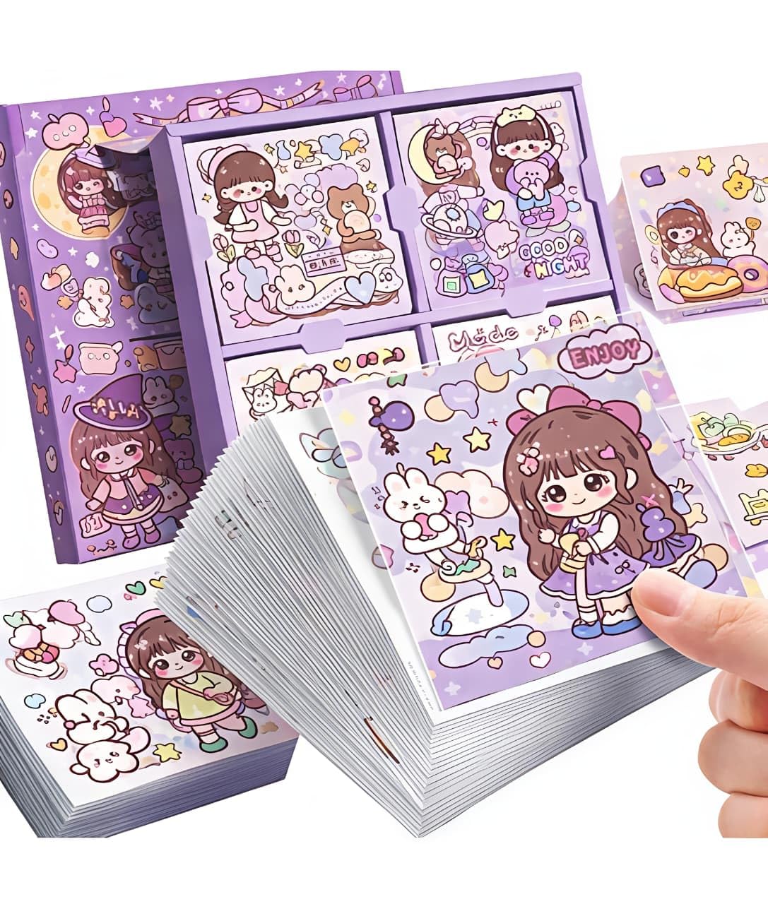 World Theme Kawaii Self Adhesive Floor Stickers -100 Sheets PVC Cute Washi Sticker for Project, Japanese Style Girls Sticker Set, Scrapbooking, DIY Arts Crafts (Nini's Purple). (Style - 5)