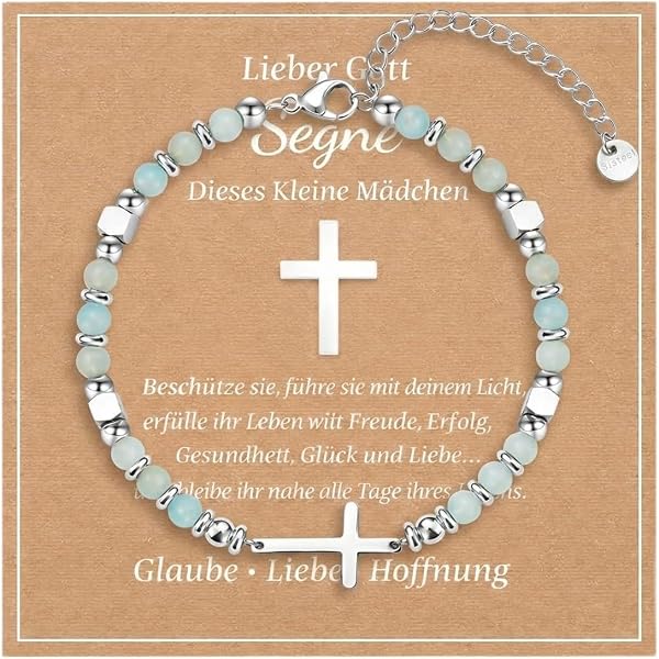 Regali di Cresima Bracciale Croce Verde Regalo Prima Comunione Bambina per Figlia Nipote Sorella Figlioccia - 1