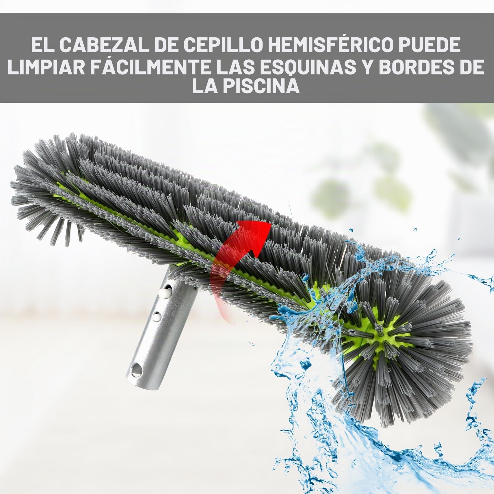 Cepillo de piscina MplehDa con extremos redondos, cepillo de piscina para limpiar paredes de piscina, piscina de láminas, baldosa y suelo, con cerdas de nailon y mango de aluminio gris