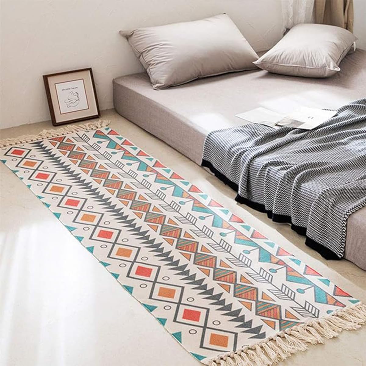Tappeto da Ingresso 60x130 cm con Nappa, Tappeto Colorato a Pelo Basso, Passatoia Lavabile in Lavatrice Antiscivolo per Camera da Letto Soggiorno Cucina Salotto Tappetino per Interni