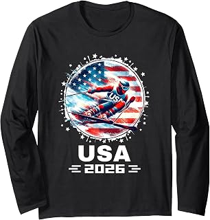 USA Team 2026 United States American Flag Skiing USA Ski Long Sleeve T-Shirt