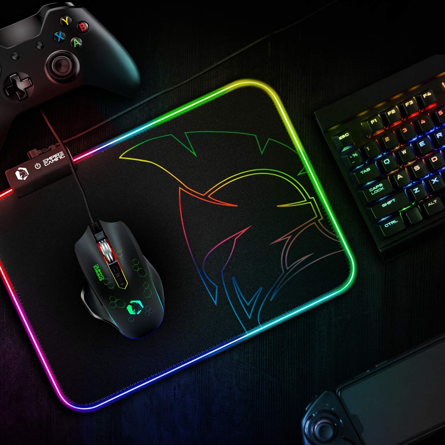 EMPIRE GAMING Dark Rainbow RGB Podkładka pod mysz - 12 trybów oświetlenia LED - Podkładka pod mysz z jasnym podświetleniem - wodoodporna i antypoślizgowa guma - Do gier na PC, MAC i laptopa - 300 x