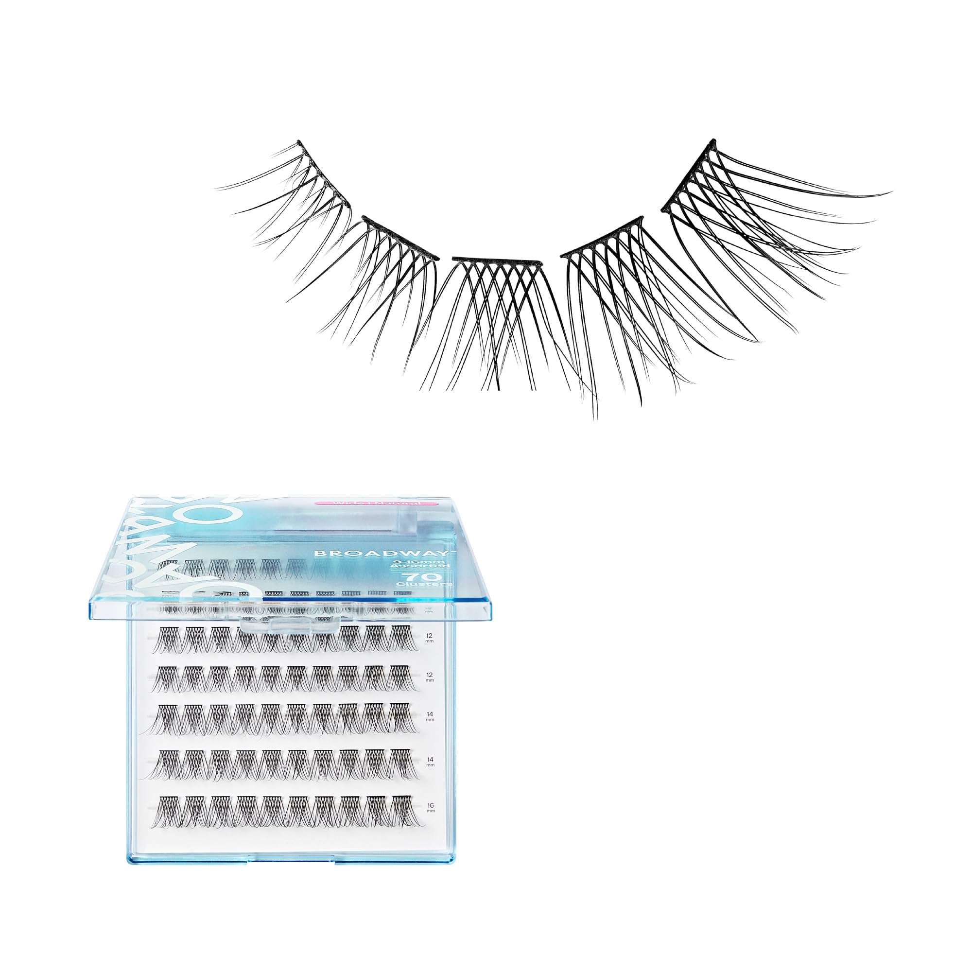 Broadway Lash Clusters, 9-16mm 70 pcs Assorted Natural Wispy False Eyelashes, Customizable DIY Individual Lash Extensions for Beginners, Lightweight &