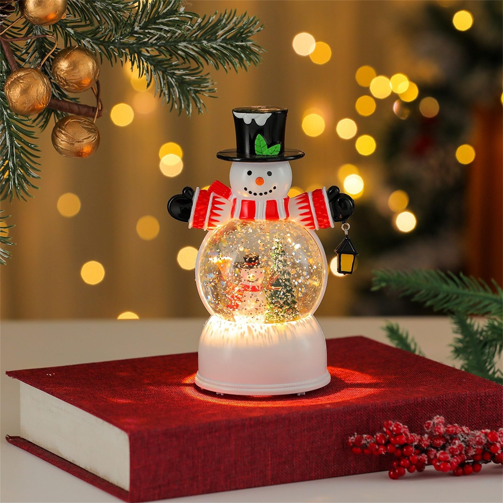 Decorazioni per la tavola Natale Lanterna acqua con musica, display illuminato con glitter, alimentato tramite USB o batteria Accento natalizio Lanterna acqua natalizia Decorazione con da USB