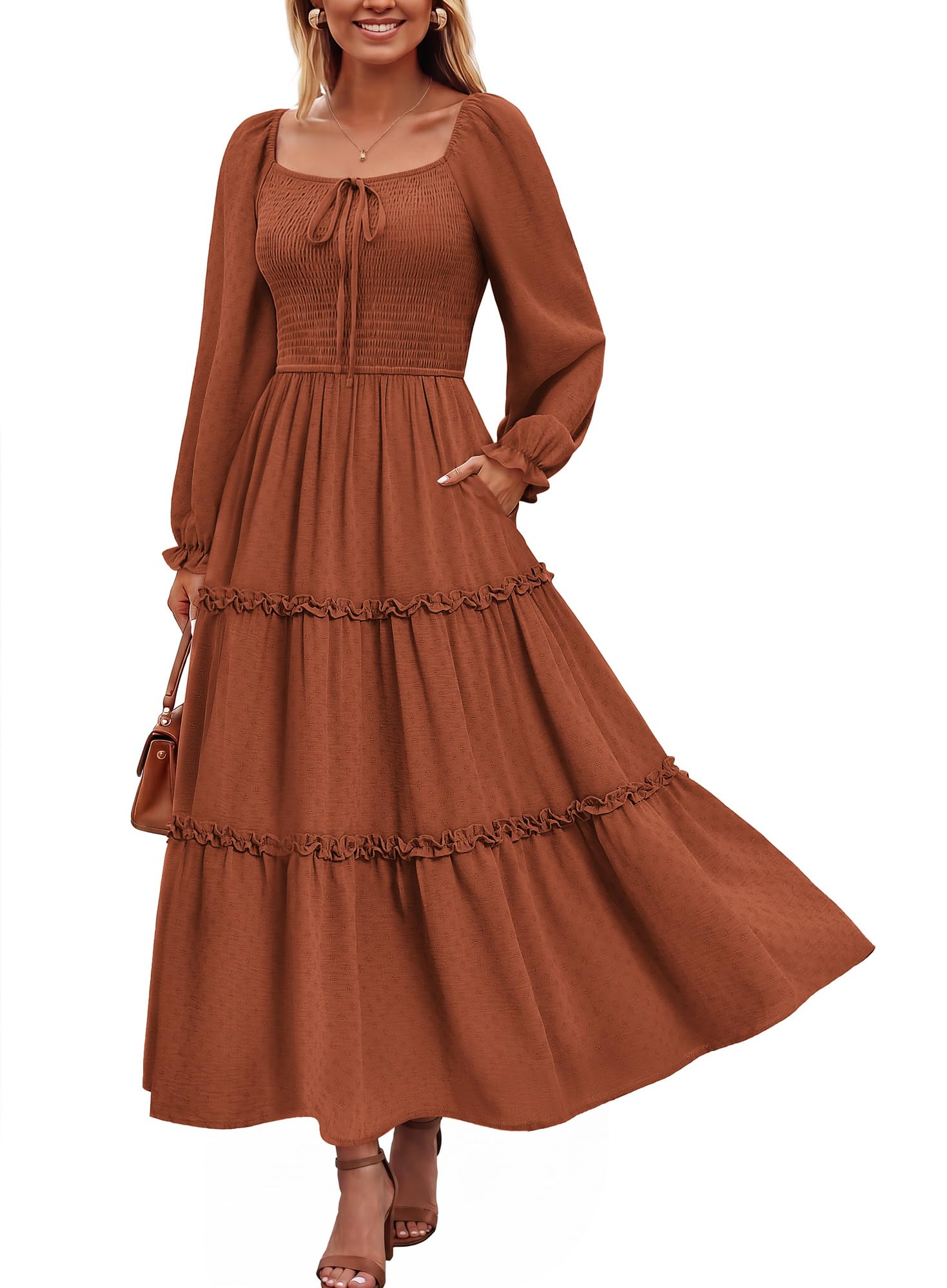 GRACE KARIN Robe longue à manches longues pour femme - Coupe trapèze - Pour l'automne