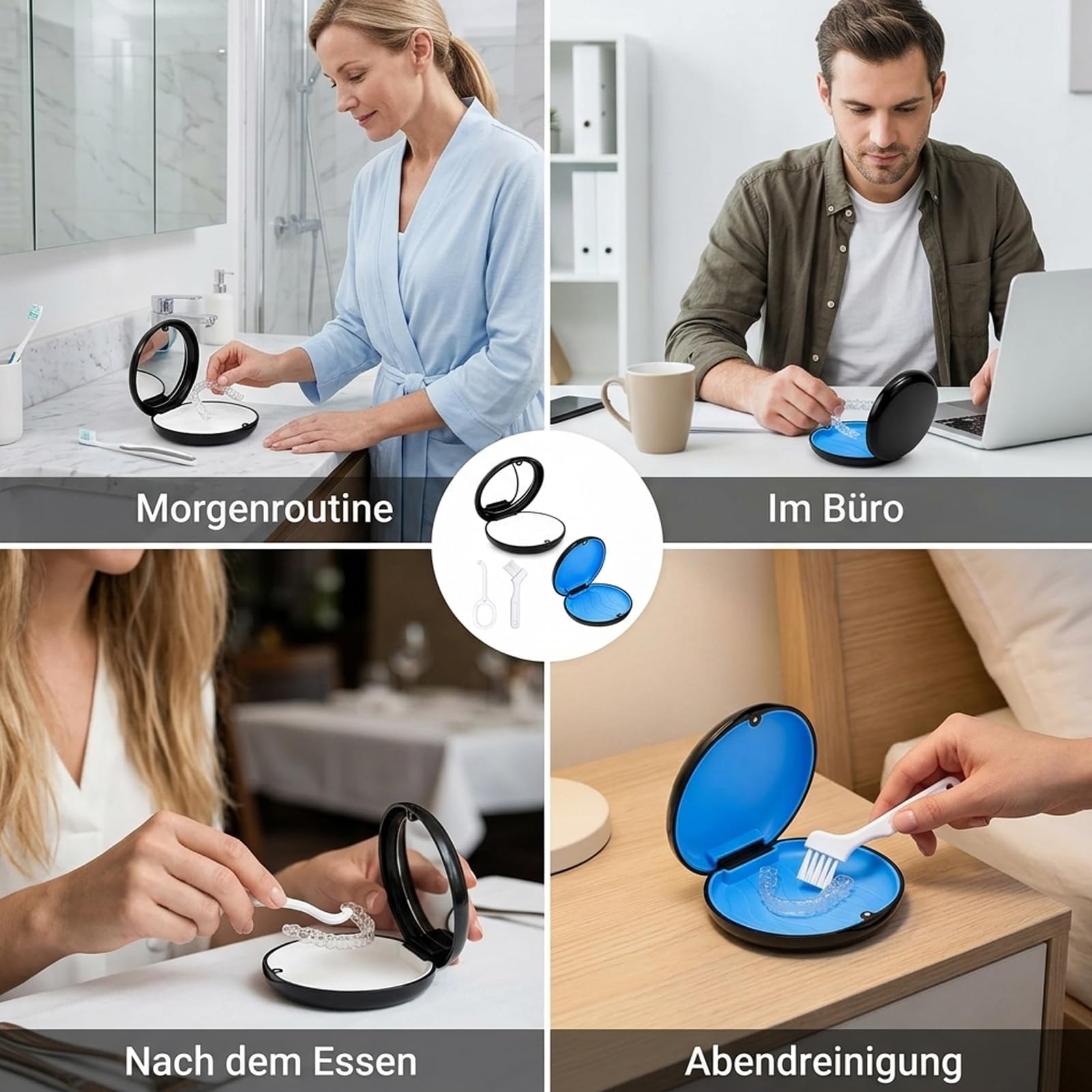 2 Stück Aufbewahrungsset für unsichtbare Zahnschienen, für Aligner, praktische Transportbox für unterwegs, inklusive Reinigungsbürste und Entfernungshilfen, für Reisen und täglichen Gebrauch