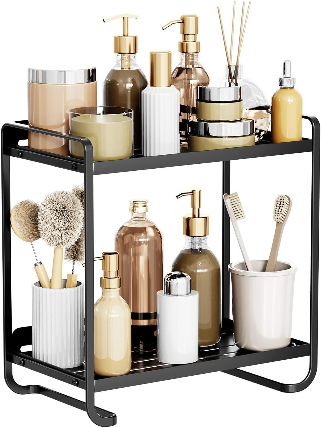 2 Tier Bathroom Counter Organizer, Metal Vanity Organizer Rack for Bathroom Countertop, Skincare Makeup Cosmetic Storage Shelf, Kitchen Sink Organizer.-image-32