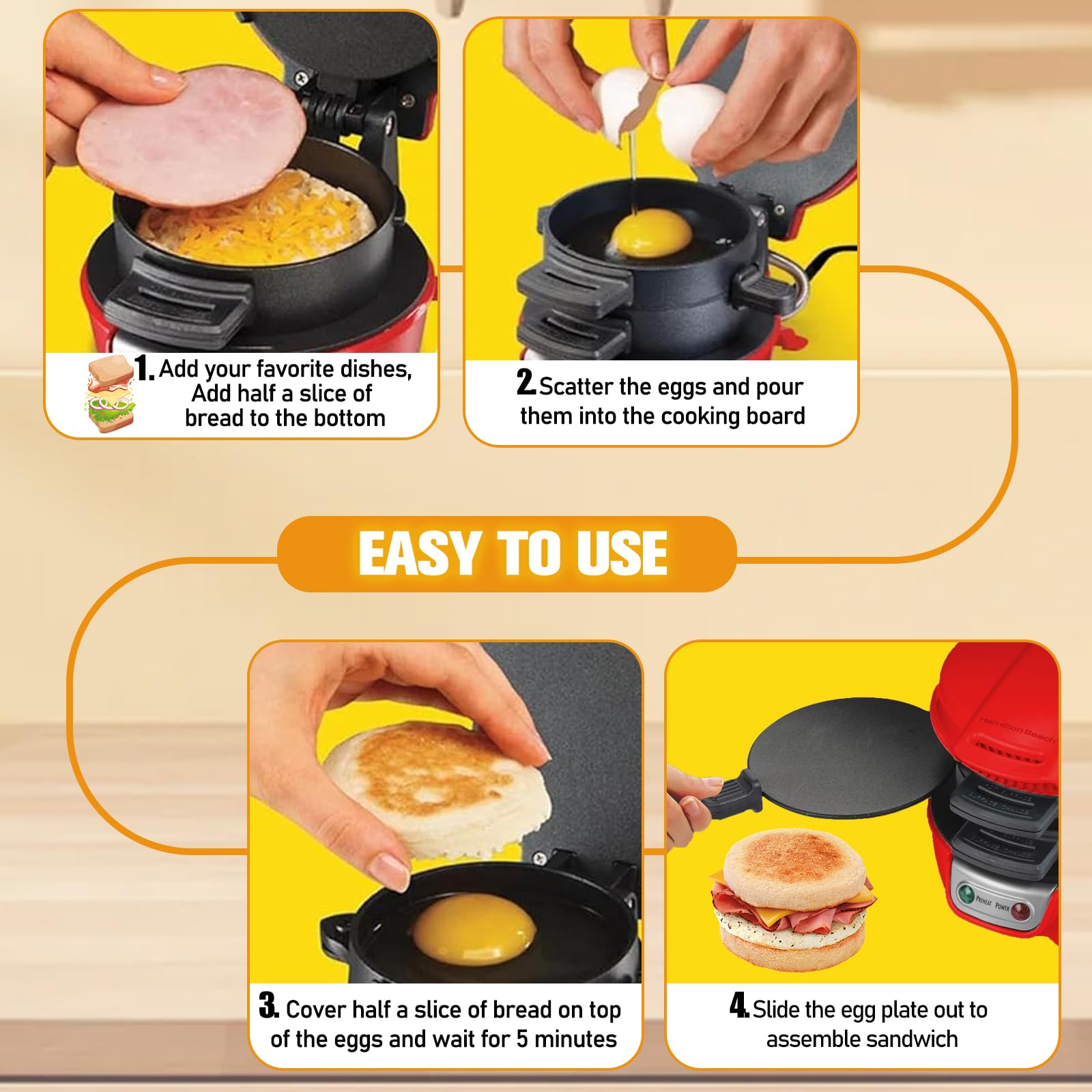 Appareils à Sandwiches, Grill Sandwich/Hamburger, Avec Compte à Rebours Numérique, Lave-vaisselle, Parfait Pour Les Hamburgers, Collations, Petit-déjeuner Rapide (Rouge)