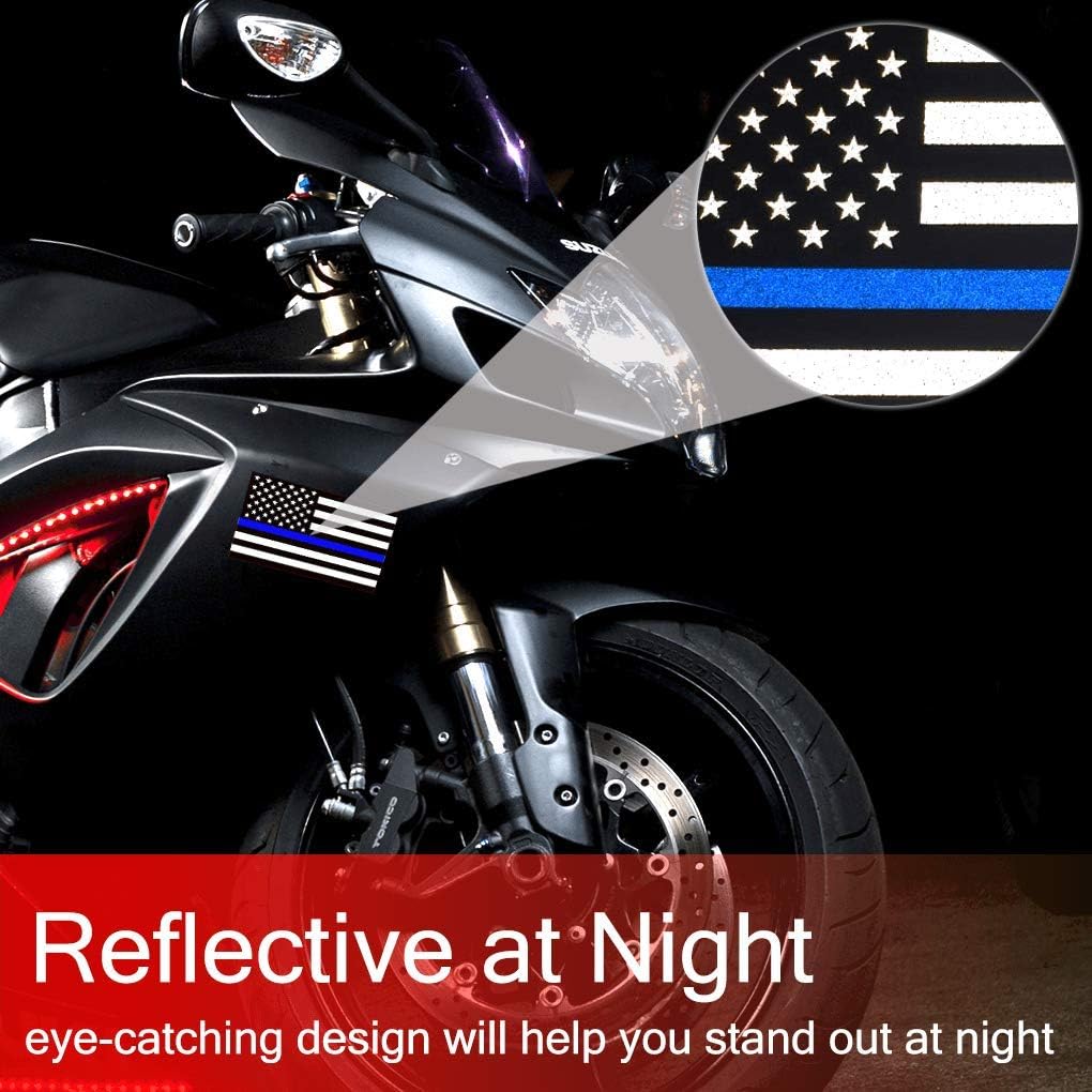 3 Pcs of Reflective Thin Blue Line American Flag Stickers and Skull Tattered Subdued US Flag Reflective Car Decal with Thin Blue Line, Compatible with Motorcycles, Cars & Trucks. -
