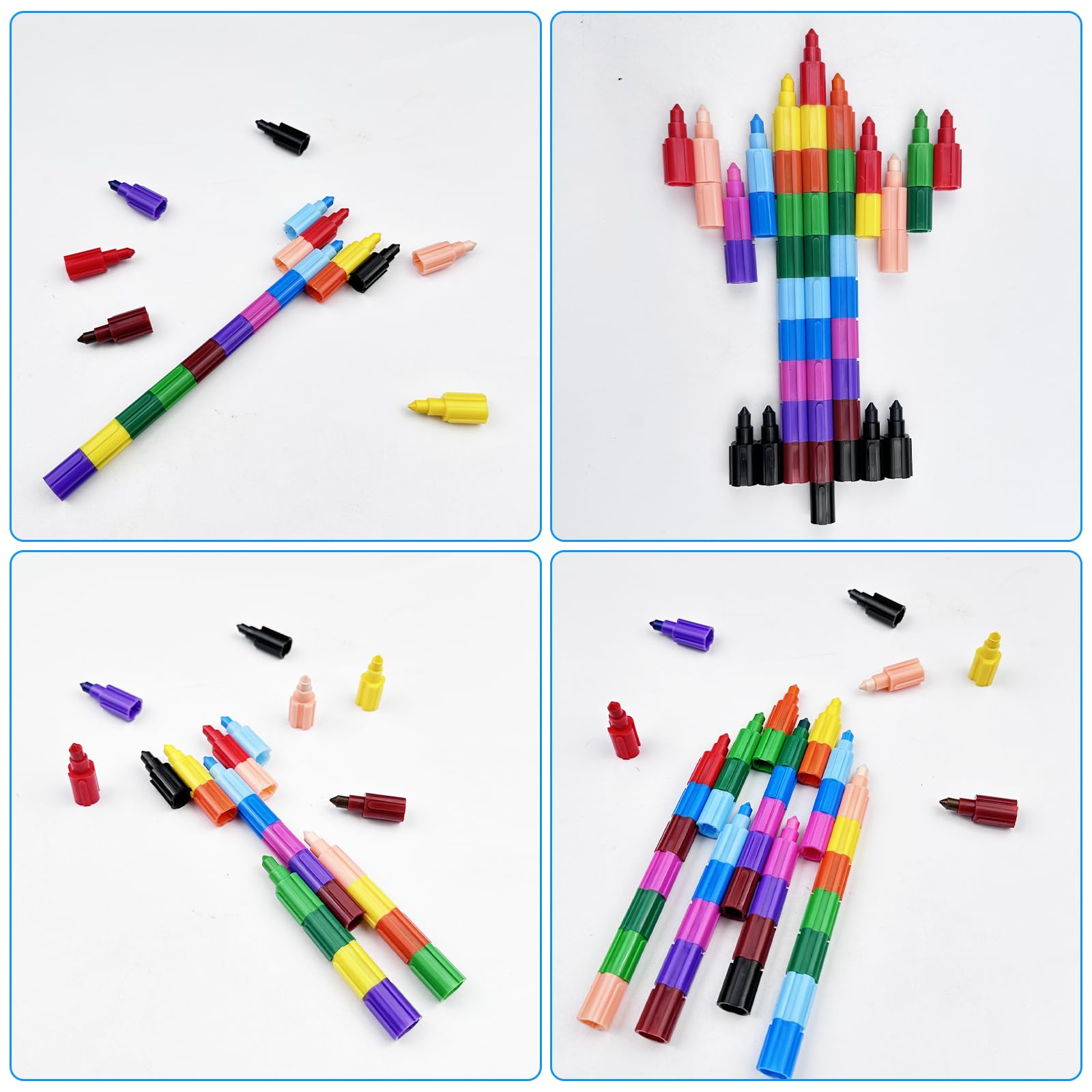 Set De 14 Crayons De Cire Empilables 12 Couleurs - Créativité Et Construction Pour Enfants
