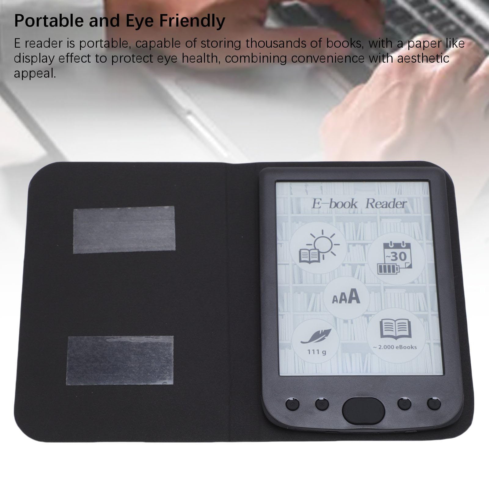 Yosoo Health Gear E Reader ABS Lettore di Libri Elettronici da 6 Pollici Schermo 800 X 600 Batteria da 2500 MAh Fino a 32G con Custodia Protettiva E Riproduzione Audio per Viaggi Studio Lettura a